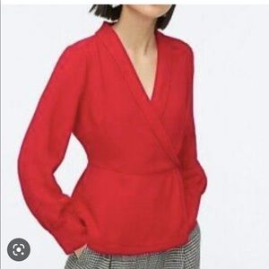 J.crew red faux wrap peplum top in 365 crepe /NWT/ 8